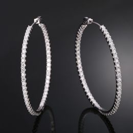 Bling Women Hoops Earrings 30mm 60mm Diamond Round S925 Silver Full Mossanite Earrings Hoops Studs Nice Gift for Friend