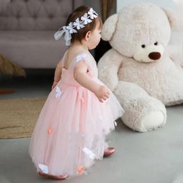 Girl Dresses Lovely Flower Dress Tulle Asymmetrical Length 3D Butterfly Baby Birthday Party Pageant Wedding First Communion Ball Gowns