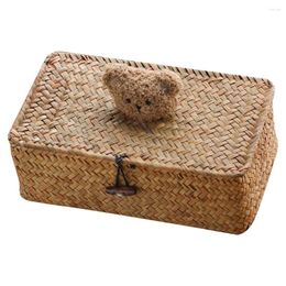 Storage Bottles Home Basket Woven Bins Lids Sundry Container Organizer Sundries Desktop Makeup