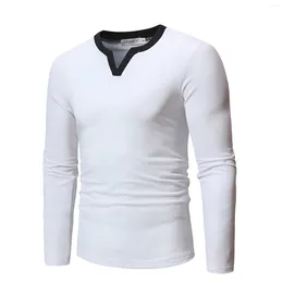 Men's T Shirts 2023 Autumn And Winter Casual V Neck Slim Long Sleeve Colour Shirt Top All- Dark