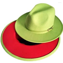 Berets QBHAT Women Fedoras Lime Green And Red Patchwork Fedora Hat Jazz Top Felt Autumn Winter Panama Vintage Gentleman L XL