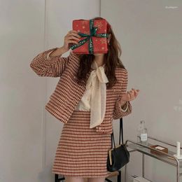 Work Dresses Houndstooth Short Jacket Women's Spring High Waist Half Body Skirt Two Piece Suit/ Sets Ladies