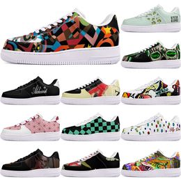 DIY shoes winter lovely autumn mens Leisure shoes one for men women platform casual sneakers Classic White Black cartoon graffiti trainers outdoor sports 10579