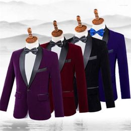 Men's Suits Men's & Blazers Burgundy Velvet Slim Fit MenSuit Handsome Groomsmen Tuxedos Wedding Prom Performance Velour Mens (Jacket