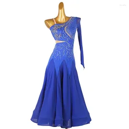 Stage Wear Blue Standard Ballroom Dance Dresses One Shoulder Advanced Tango Dress Women Waltz Competition Dancing Skirt