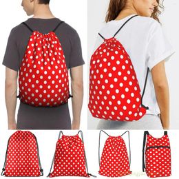 Shopping Bags Polka Dot White On Red Women Drawstring Sackpack Gym Men Outdoor Travel Backpacks For Training Fitness Swimming Bag