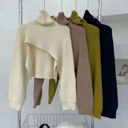 Women's Sweaters Fashion Solid Turtleneck Knitted Sweater Shawl Elegant Long Sleeve Cape Pullover All-match Office Lady Tops Jumper 29408