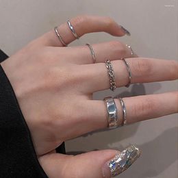 Cluster Rings 7PCS/SET Korea Fashion Mixed Minimalist Ring Set Geometric Round Metal Gold Silver Color Cuff Open Jewelry For Women