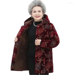 Women's Trench Coats Thickened Hooded Cotton Coat Middle-Aged Elderly Grandmother Cotton-Padded Add Velvet Warm Winter Jacket Parkas