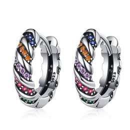 New Real 18K White Gold Plated Full Bling Colourful CZ Earrings Hoops for Men Women for Party Wedding Nice Gift