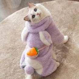 Cat Costumes Cats Dogs Kawaii Design Four Feet Clothes With 3D Carrot Bag Puppy Winter Warm Outdoor Role Play