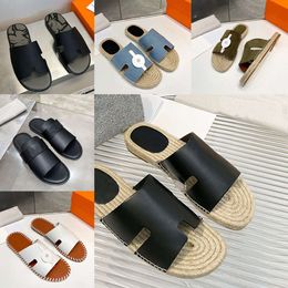 Mens Antigua espadrille HER sandals casual seaside style iconic letter cut-out Men Flat bottom Sandals suede goatskin Upper rope sole sandals Walking Home Slippers