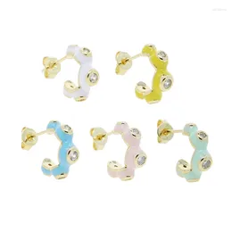 Hoop Earrings Wholesale Fashion Women Jewellery Classic Geometric Round Circle Gold Colour Paste Enamel With 5A CZ Earring