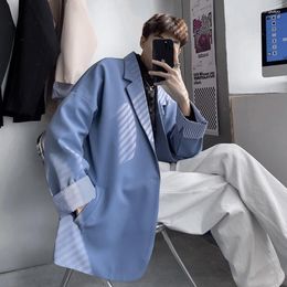 Men's Suits Men's Men Blazer Solid Casual Korean Long Sleeves Blue Costume Homme 2023 Spring Autumn Loose Pocket Button Black Suit