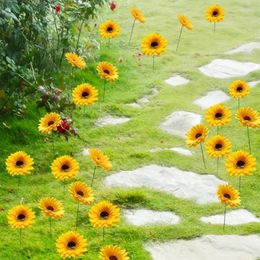 Garden Decorations 10pcs Stakes Decoration Sunflower Yard Lawn Pathway Ornaments Waterproof Flower Pot Indoor Outdoor