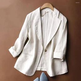 Women's Suits Chic Linen Blend Women Blazer Summer Thin Brathable Elegant Casual Suit Korean Fashion Luxury Jacket Female Coat
