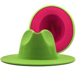 Berets Simple Outer Green Inner Rose Patchwork Womens Wide Brim Felt Hats Lady Panama Vintage Unisex Fedora Hat Jazz Cap L XL