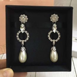 miumius earrings Crystal pearl flower temperament irregular palace diamond flower ear clip