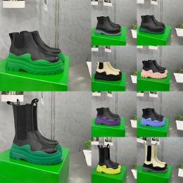 Women Men Designer Boots Tyre Chelsea Leather Half Ankle Boots Fashion Wave Black Coloured Rubber Outsole Elastic Webbing Boot