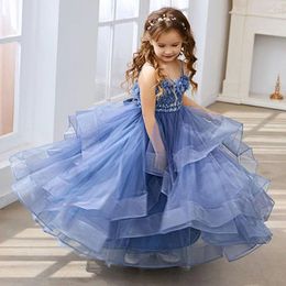 Girl Dresses Princess Ruffles Flower Suspenders Tulle Kids Birthday Party Ball Gown Beauty Pageant First Communion Dress