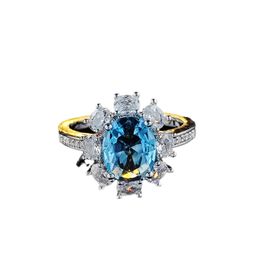 Women Luxury designer rings square flower shaped sea blue moissanite Diamond shiny Rings Jewellery PT950 plated girlfriend Gifts Engagement Wedding ring 1891