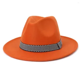 Berets Fashion British Woollen Panama Jazz Fedora Hat For Women Men Party Wide Brim Solid 21 Colours