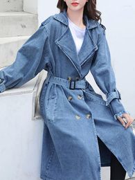 Women's Trench Coats Elegant Women Coat Long Sleeve Streetwear Vintage Jackets Loose Solid Lapel Double Breasted 2023 Autumn Winter