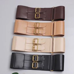 Belts Fashion Wide Double Needle Buckle Cowhide Waist Wrap For Dress Women's Belt