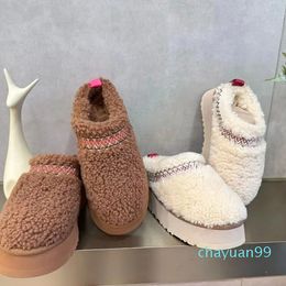 Tuts fluffy slippers boots for women wearing Lamb fur one platform shoes with elevated bun head slippers