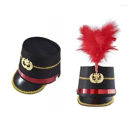 Berets Halloween Drum Majors Hat With Feather European Vintage Guard