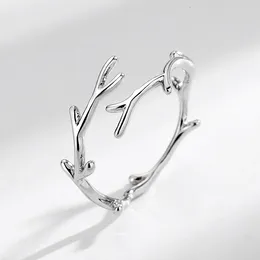 Cluster Rings Fashion Simple Silver Color Branch Leaf For Women Girls Trendy Personality Open Adjustable Finger Jewelry Party Gift