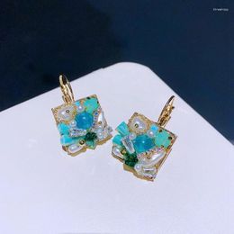 Hoop Earrings MIGGA Handmade Green Crystal Stone Square Luxury Original Design Women Party Jewelry