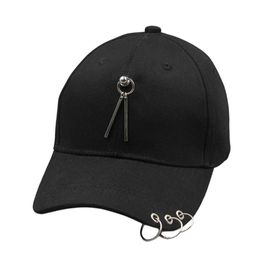 2024 Personality iron ring chain tide young girl student cap street young men baseball cap black and white