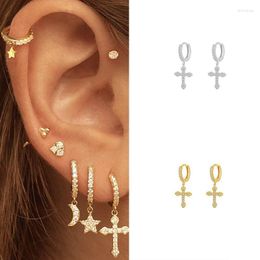 Hoop Earrings Cross Pendant Fashion For Women Gold Colour Crystal Ear Buckle Cartilage Piercing Jewellery Accessories KBE311