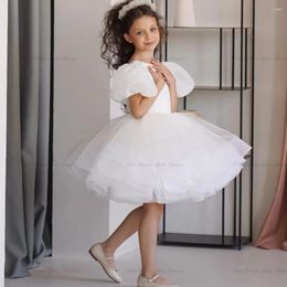 Girl Dresses White Puffy Baby Girls Big Bow Infant Knee Length Tulle Dress For Birthday Party Gown 2023