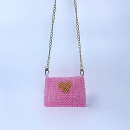 Вечерние сумки ручной работы, расшитая бисером, прозрачная цепочка с плетением любви, женская сумка через плечо, милая розовая модная женская сумка через плечо с кристаллами для девочек