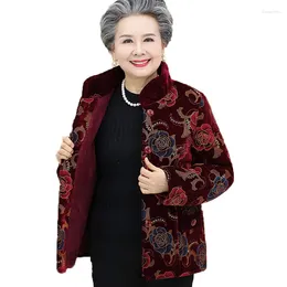 Women's Trench Coats Middle-Aged Elderly Cotton Coat 2023 Winter Jackets Parkas Stand-up Collar Thick Warm Printed Overcoat Female Tops