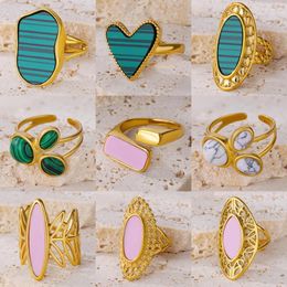 Cluster Rings Trendy Colorful Acrylic For Women Stainless Steel Gold Plated Luxury Irregular Adjustable Ring Girls Fashion Jewelry Gift