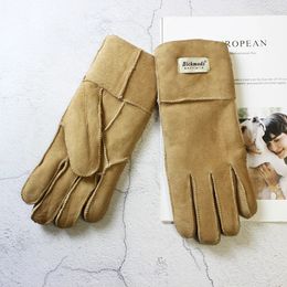 Five Fingers Gloves Sheepskin Fur Gloves Women Thickened Winter Warmth Outdoor Windproof Motorcycle Riding Colour Leather Finger Gloves 231027