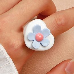 Cluster Rings Heart Flower Ring For Teens Colourful Chunky Retro Resin Acrylic Floral Female Jewellery Fashion Index Finger Spring Summer