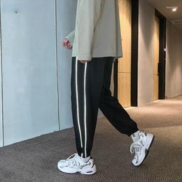 Men's Pants Men's Casual Reflective Stripes Loose All-match Adjustable Elastic Waist Korean Style Chic Fashion Autumn Male