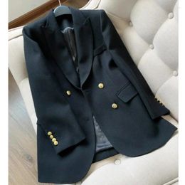 Women's Suits Women Spring Worsted Wool Blazers Notched Slim Fit Jackets Office Wear Coats Button Clothing Pocket Slit Coffee Tops