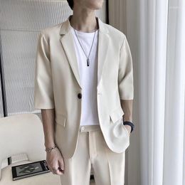 Men's Suits Men's Summer Blazers For Men Slim Thin Solid Short-Sleeve Single Buckle Suit Jacket Ropa Hombre Korean Fashion Casual