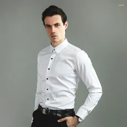 Men's Dress Shirts Easy Care Non-iron Solid Shirt Slim Fit Long Sleeve Male Business Formal Pocketless Design Stretch