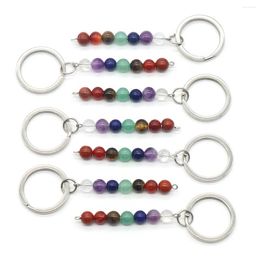 Keychains 2pcs 7 Chakras Natural Stone Keychain Beads Stainless Steel Crystal Handbag Decor Motorcycle Pendant Accessory
