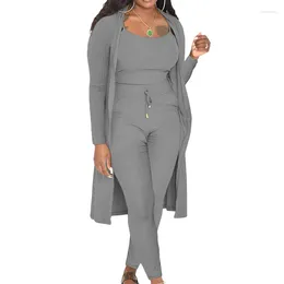 Women's Two Piece Pants 3XL Women Tracksuit Sets 3Piece Sleeveless Vest Tank Tops Long Cardigan Leggings Outfits Suits Sleepwear Casual