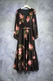 Mode Kleid 2023 Herbst/Winter Neue V-ausschnitt Gedruckt Langarm Mittellanges Kleid S_ XL