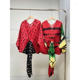Casual Dresses Miyake Pleated Summer Women's Dress Bat Sleeves Loose High Elasticity Print Colour Block Dots Plus Size Maix
