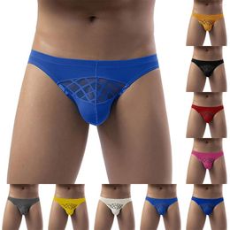 Underpants Men's Underwear Solid Color Mid Waist Hollow Silk Long Leg Men Mens Bikini Massage