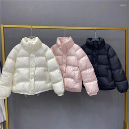 Women's Trench Coats 2023 Winter Women Cropped Down Jacket Stand Collar Loose Button White Pink Black Duck Puffer Warm Coat